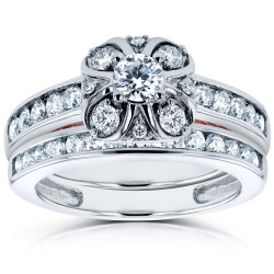 Rose Gold Profile 1ct TDW Diamond Wedding Rings Set - Handcrafted By Name My Rings™