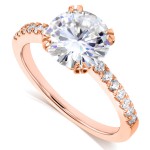 Rose Gold Round Forever Brilliant Moissanite and 1/5ct TDW Diamond Engagement - Handcrafted By Name My Rings™