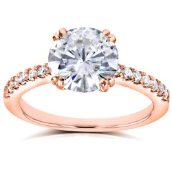 Rose Gold Round Forever Brilliant Moissanite and 1/5ct TDW Diamond Engagement - Handcrafted By Name My Rings™