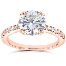Rose Gold Round Moissanite and 1/5ct TDW Diamond Engagement Ring - Handcrafted By Name My Rings™