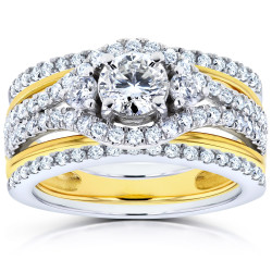 Two Tone Gold 1 1/3ct TDW Diamond Double Band Wedding Set - Handcrafted By Name My Rings™