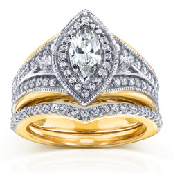Two-Tone Gold 1 1/6ct TDW Marquise Diamond Bridal Set - Handcrafted By Name My Rings™