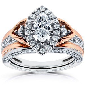 Two-Tone Gold 1 1/6ct TDW Marquise Diamond Bridal Set - Handcrafted By Name My Rings™