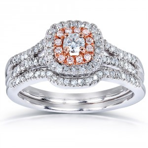 Two Tone Gold 1/2ct TDW Diamond Bridal Ring Set - Handcrafted By Name My Rings™