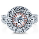Two Tone Gold 1ct TDW Diamond Sunflower Engagement Ring - Handcrafted By Name My Rings™