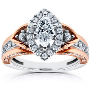 Two-Tone Gold 1ct TDW Marquise Diamond Engagement Ring - Handcrafted By Name My Rings™