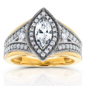 Two-Tone Gold 1ct TDW Marquise Diamond Ring - Handcrafted By Name My Rings™
