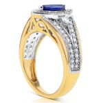 Two Tone Gold Marquise Blue Sapphire and 5/8ct TDW Diamond Art Deco Chevron B - Handcrafted By Name My Rings™