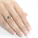 Two-tone Gold 1 2/5ct TDW Certified Cushion-cut Champagne Diamond Halo Ring - Handcrafted By Name My Rings™
