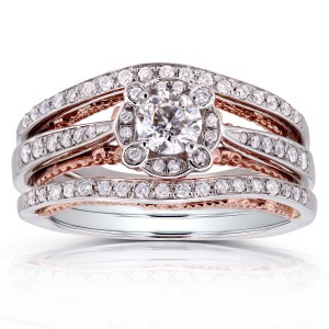 Two-tone Gold 3/5ct TDW Diamond Unique Halo Bridal Rings - Handcrafted By Name My Rings™
