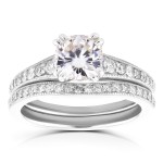 White Gold 1 1/10ct Cushion Moissanite and 2/5ct TDW Diamond Bridal Set - Handcrafted By Name My Rings™
