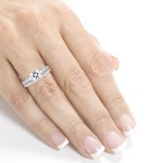 White Gold 1 1/10ct Cushion Moissanite and 2/5ct TDW Diamond Bridal Set - Handcrafted By Name My Rings™