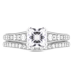 White Gold 1 1/10ct Cushion Moissanite and 2/5ct TDW Diamond Bridal Set - Handcrafted By Name My Rings™