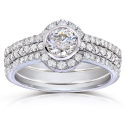 White Gold 1 1/10ct TDW Round Bezel Diamond 3-piece Bridal Set - Handcrafted By Name My Rings™