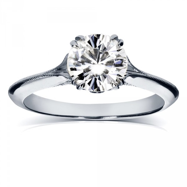 White Gold 1 1/10ct TGW Forever One Moissanite and Diamond Vintage Floral Engagement Ring - Handcrafted By Name My Rings™