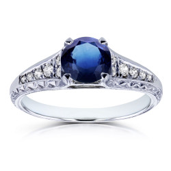 White Gold 1 1/10ct TGW Sapphire and Diamond Vintage Engagement Ring - Handcrafted By Name My Rings™
