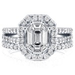 White Gold 1 1/2ct Emerald and Round Diamond Art Deco Halo Bridal Set - Handcrafted By Name My Rings™