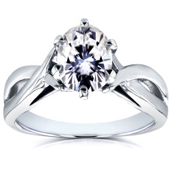 White Gold 1 1/2ct Oval Forever One Moissanite Solitaire Crossover Engagement Ring - Handcrafted By Name My Rings™