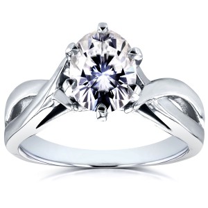 White Gold 1 1/2ct Oval Forever One Moissanite Solitaire Crossover Engagement Ring - Handcrafted By Name My Rings™
