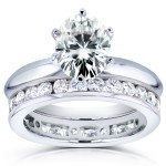 White Gold 1 1/2ct Oval Moissanite Solitaire and 1ct TDW Channel Diamond Band Bridal Set - Handcrafted By Name My Rings™