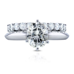 White Gold 1 1/2ct Oval Moissanite Solitaire and 1ct TDW Prong Diamond Band Bridal Set - Handcrafted By Name My Rings™