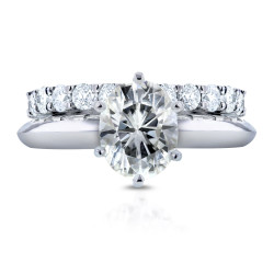 White Gold 1 1/2ct Oval Moissanite Solitaire and 1ct TDW Prong Diamond Band Bridal Set - Handcrafted By Name My Rings™