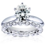 White Gold 1 1/2ct Oval Moissanite and 1/3ct TDW Diamond Band Bridal Set - Handcrafted By Name My Rings™