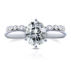 White Gold 1 1/2ct Oval Moissanite and 1/3ct TDW Diamond Band Bridal Set - Handcrafted By Name My Rings™
