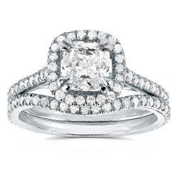 White Gold 1 1/2ct TDW Cushion-cut Halo Diamond Bridal Ring Set - Handcrafted By Name My Rings™