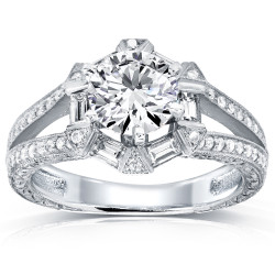 White Gold 1 1/2ct TDW Diamond Art Deco Open Shank Engagement Ring - Handcrafted By Name My Rings™