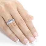 White Gold 1 1/2ct TGW Moissanite and Diamond Antique Cathedral Bridal Rings - Handcrafted By Name My Rings™