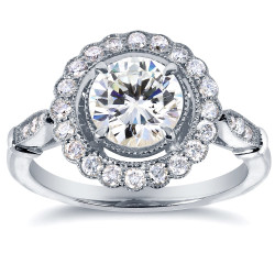 White Gold 1 1/3ct TCW Forever One Moissanite Diamond Full Bloom Flower Engag - Handcrafted By Name My Rings™
