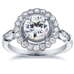 White Gold 1 1/3ct TCW Forever One Moissanite Diamond Full Bloom Flower Engag - Handcrafted By Name My Rings™