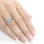 White Gold 1 1/3ct TCW Moissanite with Sapphire and Diamond Antique 3 Ring Bridal Set - Handcrafted By Name My Rings™