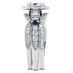 White Gold 1 1/3ct TCW Moissanite with Sapphire and Diamond Antique 3 Ring Bridal Set - Handcrafted By Name My Rings™