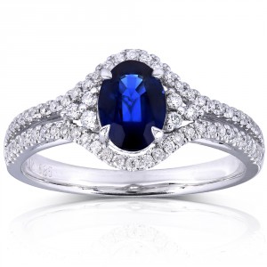White Gold 1 1/3ct TCW Oval Sapphire and Diamond Split Shank Ring - Handcrafted By Name My Rings™