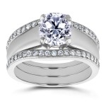 White Gold 1 1/3ct TDW Bridal Set Cushion Diamond Solitaire with Double Diamo - Handcrafted By Name My Rings™