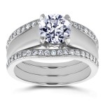 White Gold 1 1/3ct TDW Bridal Set Round Diamond Solitaire with Double Diamond - Handcrafted By Name My Rings™