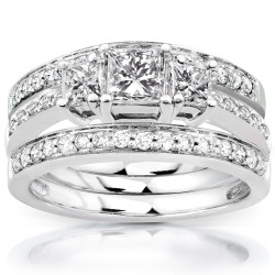 White Gold 1 1/3ct TDW Diamond 3-Ring Bridal Set - Handcrafted By Name My Rings™