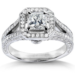 White Gold 1 1/3ct TDW Diamond Princess Cut Halo Wedding Ring - Handcrafted By Name My Rings™