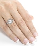White Gold 1 1/3ct TGW Cushion Moissanite and Diamond Floral Antique Ring - Handcrafted By Name My Rings™