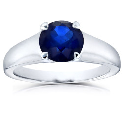 White Gold 1 1/4ct Round Blue Sapphire Solitaire Ring - Handcrafted By Name My Rings™
