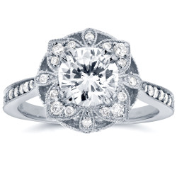 White Gold 1 1/4ct TDW Round Diamond Floral Antique Engagement Ring - Handcrafted By Name My Rings™