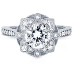 White Gold 1 1/4ct TDW Round Diamond Floral Antique Engagement Ring - Handcrafted By Name My Rings™