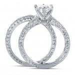White Gold 1 1/4ct TGW Moissanite and Diamond Textured Vintage Bridal Set - Handcrafted By Name My Rings™