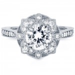 White Gold 1 1/4ct TGW Round Moissanite and Diamond Vintage Floral Engagement Ring - Handcrafted By Name My Rings™
