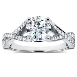 White Gold 1 1/4ct TGW Round-cut Moissanite and Diamond Crisscross Band Engagement Ring - Handcrafted By Name My Rings™