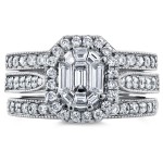 White Gold 1 1/5ct Emerald and Round Diamond Art Deco Cathedral 3 Piece Brida - Handcrafted By Name My Rings™