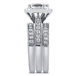 White Gold 1 1/5ct Emerald and Round Diamond Art Deco Cathedral 3 Piece Brida - Handcrafted By Name My Rings™