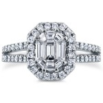 White Gold 1 1/5ct Emerald and Round Diamond Art Deco Halo Engagement Ring - Handcrafted By Name My Rings™